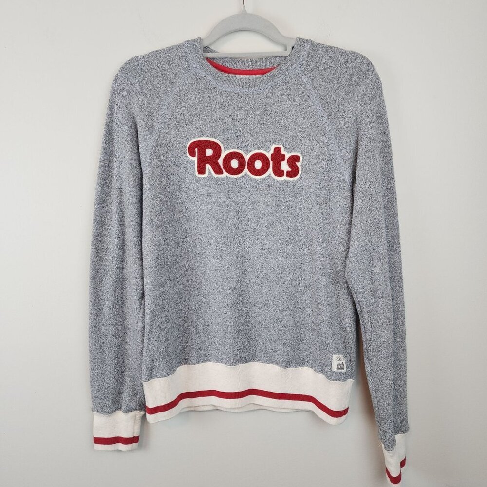 Roots Cabin Pullover Sweater sz S gray red white accents
